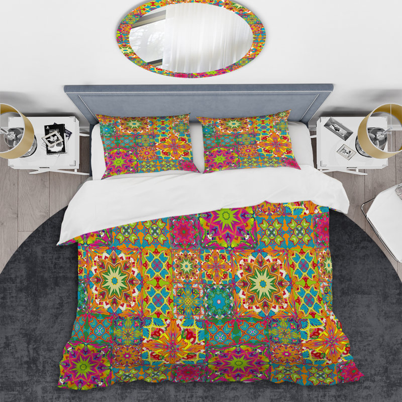 Multicolor Tile Patchwork Polyester Patchwork Duvet Cover, Twin Duvet Cover + 1 Standard Sham
