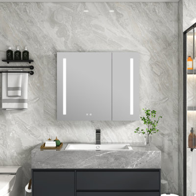 Armoire à miroir encastrée ou à surface H 30 pouces avec désembueur et tablettes réglables H