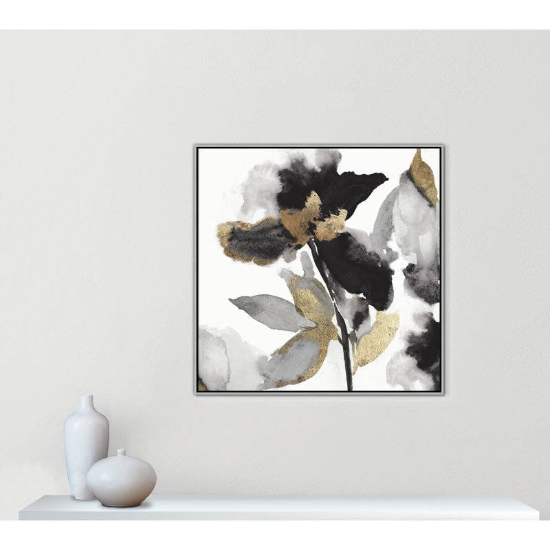 «Black Petals Black Gold Leaves II» par Asia Jensen, Argent, H 41,5 po x l 41,5 po