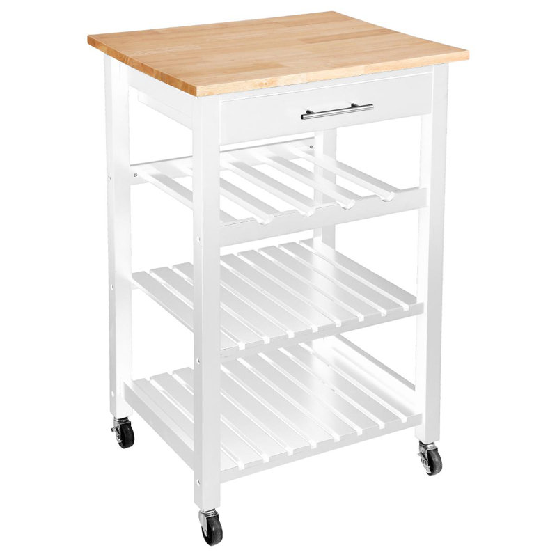 Lazro Solid Wood Top Kitchen Cart, White