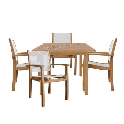Flem 5-Piece Square Teak Outdoor Dining Set with Stacking Armchairs