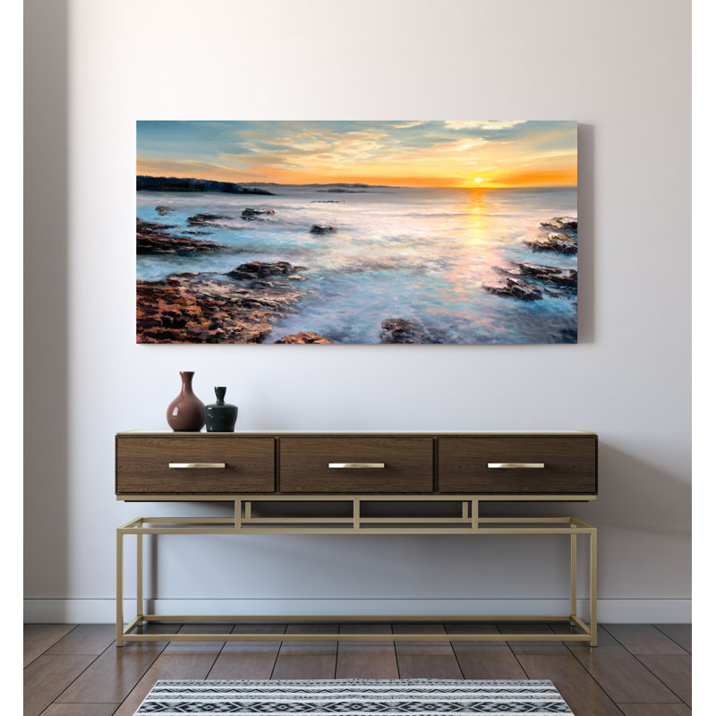 Blue Hand Painted Landscape Canvas Wall Art, 60" x 30"