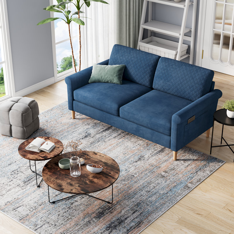 Upholstered 65'' Loveseat, Blue 100% Polyester