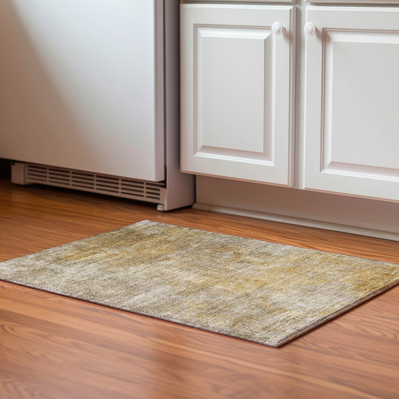 Beige Rectangular Abstract Washable Microfiber Rug 30" x 20"
