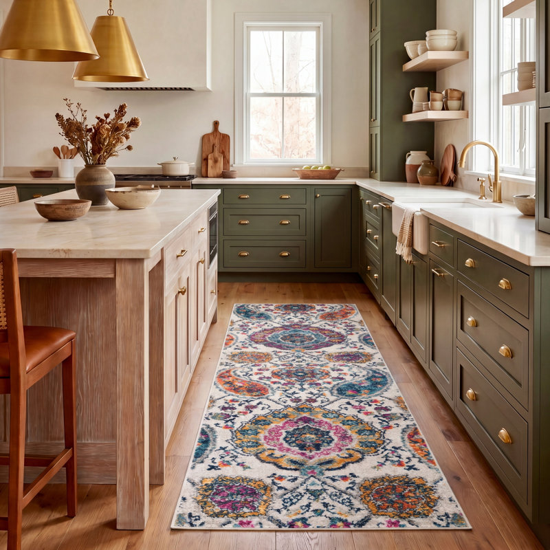 Felty Paisley Area Rug, Runner 2'3" x 8', Cream/Multi