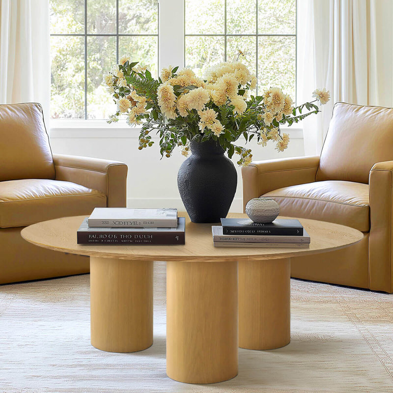 Leviah 40'' W Round Drum Coffee Table , Natural Wood