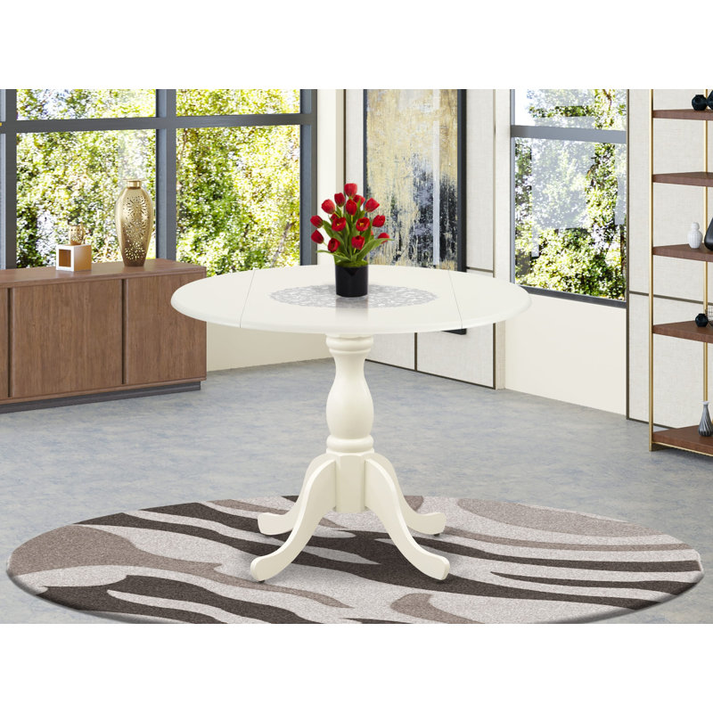 Modern Kitchen Table with Drop Leaves - linen white Table Top and linen white Pedestal Leg Finish, White, White