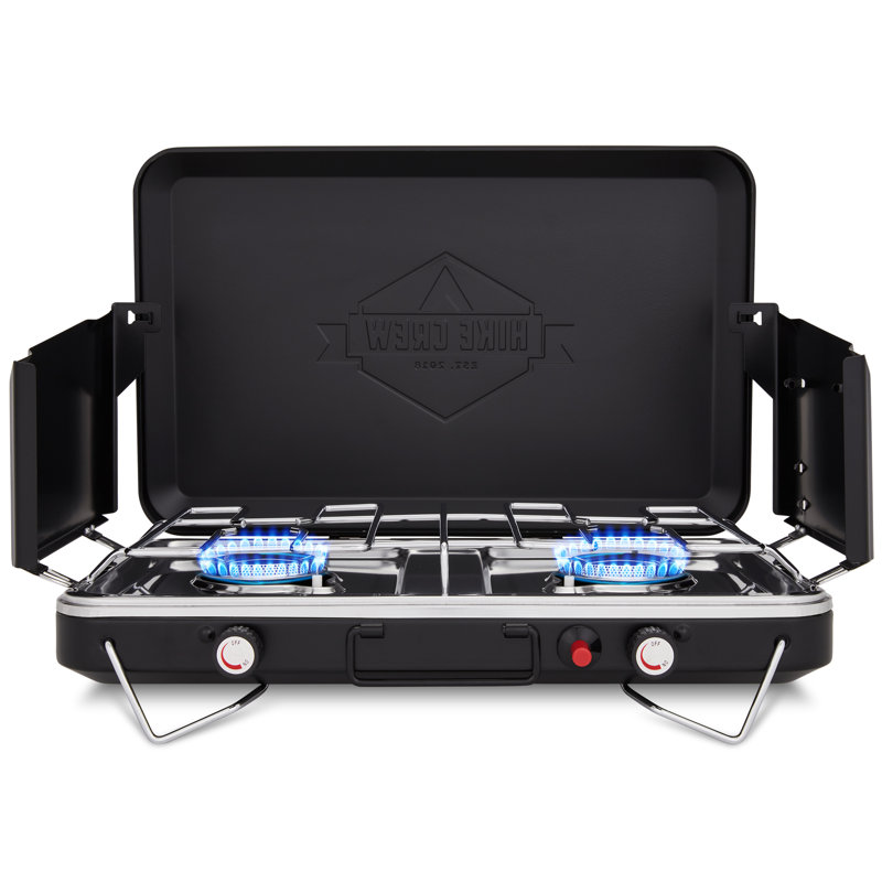 Black Portable Propane Gas 2-Burner Camping Stove