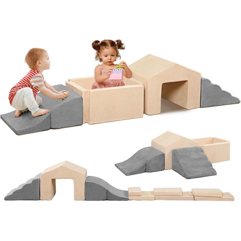 6PCS Climb And Crawl Activity Playset, Soft Foam Climbing Blocks Indoor, Toddler Play Climbing And Ball Pit With Slide Stairs And Ramp