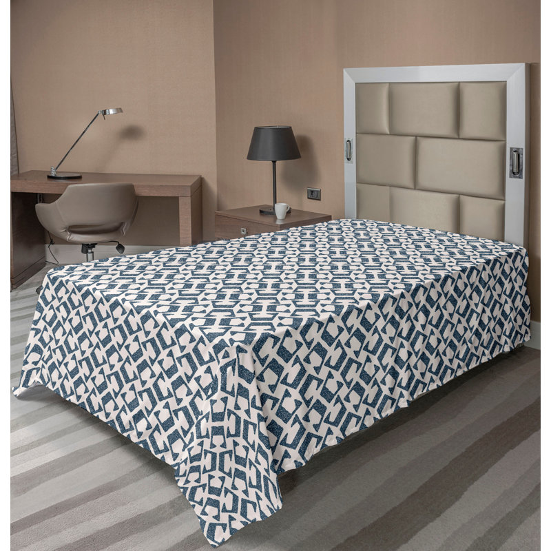 Drap-housse à motif floral Ambesonne, Drap plat pour lit simple, Bleu cadet foncé, blanc / géométrique