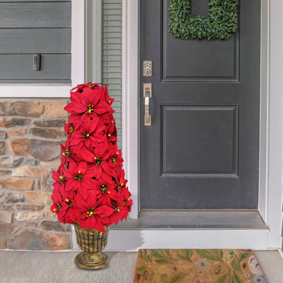 36 po poinsettias rouges artificiels à piles 36 po