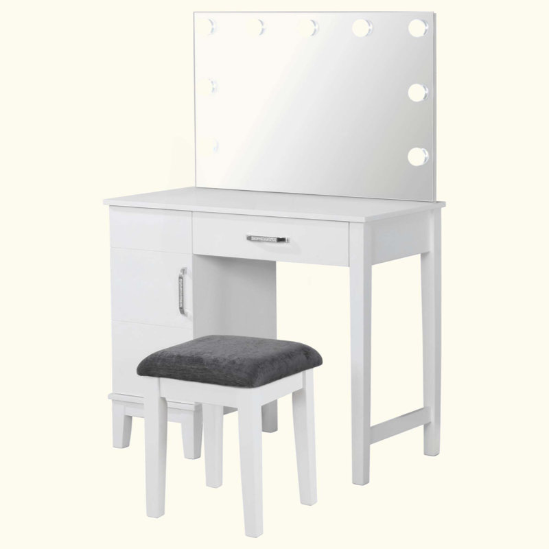 Ensemble de coiffeuse avec éclairage et tabouret