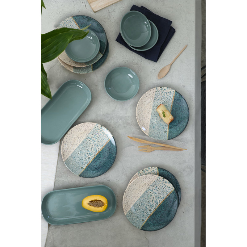 Ensemble de petit-déjeuner élégant 12 pièces, 100% grès céramique | Comprend 6 assiettes à dessert (7,9 po), 4 bols à sauce (5,1 po), 2 plateaux (10,2 po) | Antibactérien, écologique, facile à nettoyer, va au lave-vaisselle et au micro-ondes