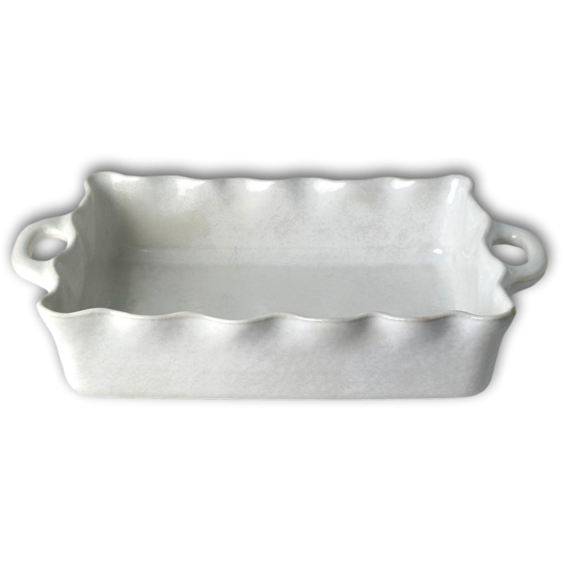 Cozina Ruffled Baker, White, 3.25" H x 13" W x 9" D