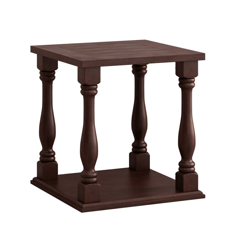 Table basse de style antique de couleur café avec une finition gris frotté 23,5 po x 23,5 po x 25,25 po