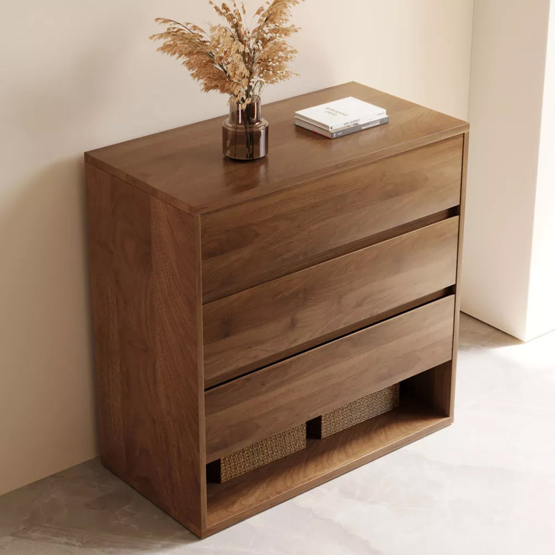 29.52" Decorative Storage Cabinet With 3 Drawers And Open Storage Shelves for Living Room