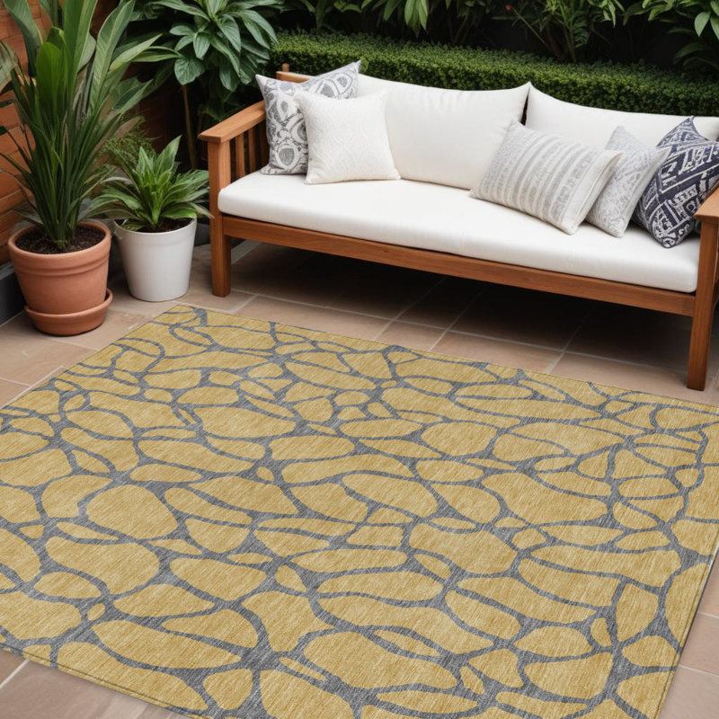 Tapis intérieur lavable à motif géométrique doré 10 pi x 14 pi