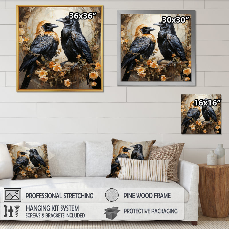 " Crow Golden Regency II ", Black Floater Framed, 24" H x 24" W x 1" D