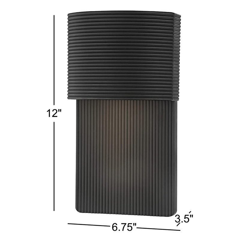 Applique murale 1 lumière Tempe, H 12 po x l 6,75 po x P 3,5 po, Noir
