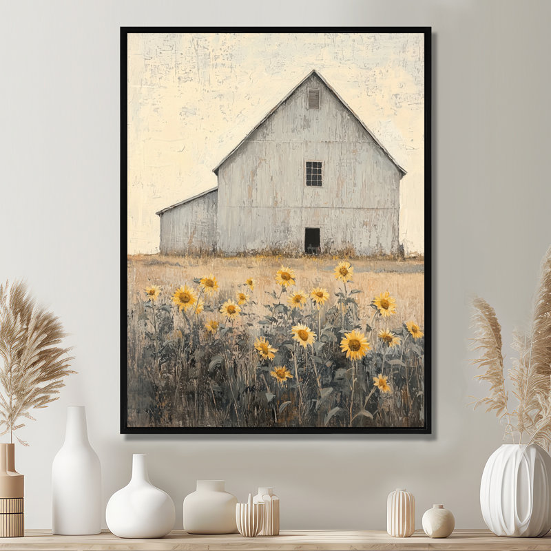 Dishawn photos de grange minimalsim avec tournesols - impressions sur toile de ferme, H 32 po x l 24 po, Noir