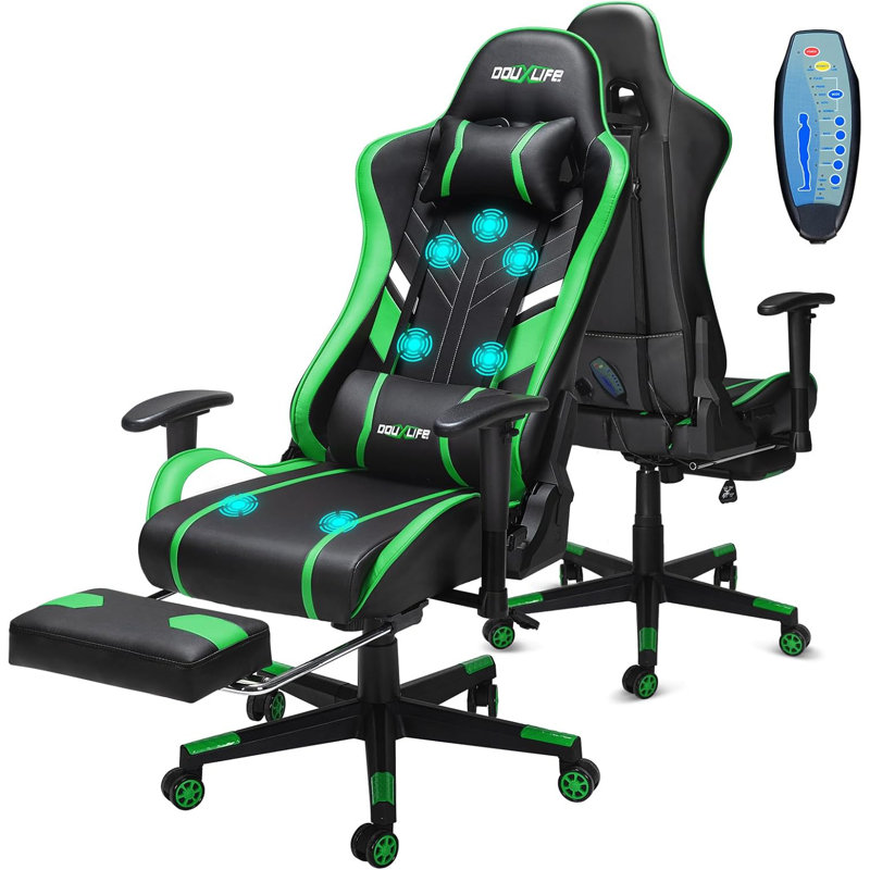 Upgraded Massage Gaming Chair 7-Point, Office Chair with Footrest & Lumbar Support, Thickened and Widened Cushions Backrest