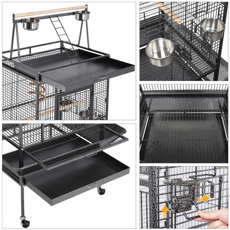 Wrought Iron Rolling Large Parrot Bird Cage