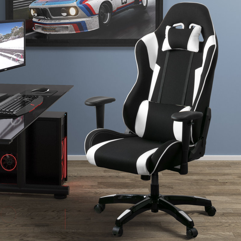 Fauteuil de jeu ergonomique à dossier haut, Noir / blanc