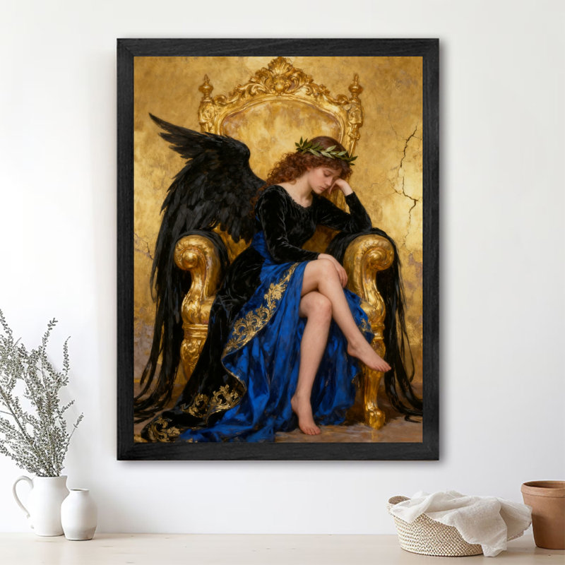 Art mural rétro noir, "The Angel on the Throne", impressions de style gothique foncé, H 11 po x l 9 po