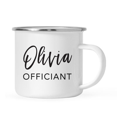 Cadeau de tasse de feu de camp personnalisé en acier inoxydable, Officiant Olivia, paquet de 1, émail en métal à l'extérieur