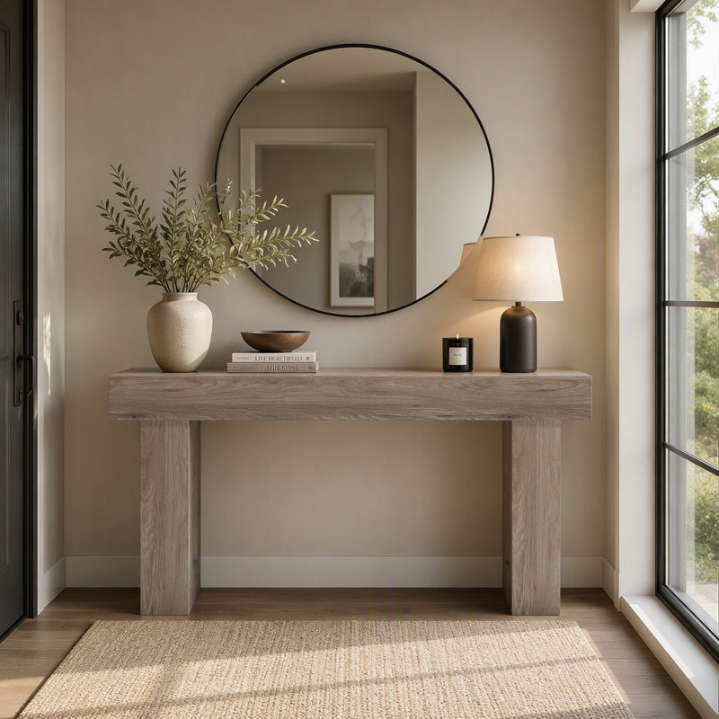 Table de canapé en bois, console moderne de 63 pouces pour le salon, Gris
