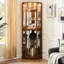 Armoire de rangement lumineuse à 6 tablettes, miroir, réglable, armoire de rangement en chêne avec dossier en miroir, 6 tablettes réglables