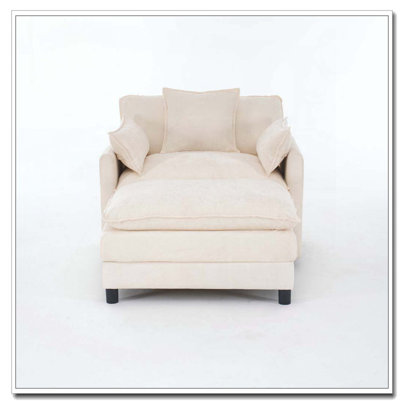 Fauteuil en chenille avec repose-pieds, Beige