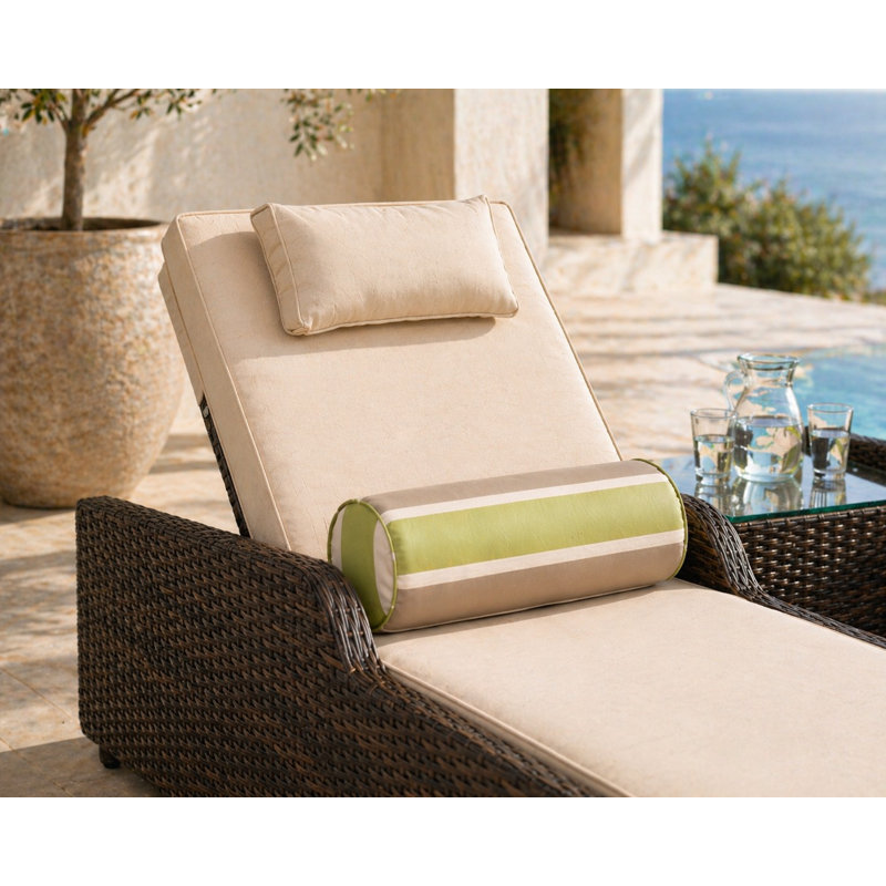 Outdoor Metal Chaise Lounge with Table , Cushion Included, Beige, Brown