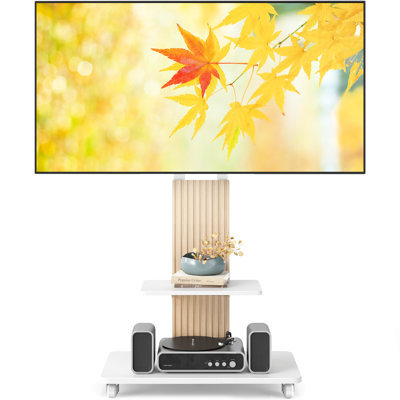 Rolling Tv Stand With Wood Base For 55-90 Inch Large Tvs Up To 150 Lbs