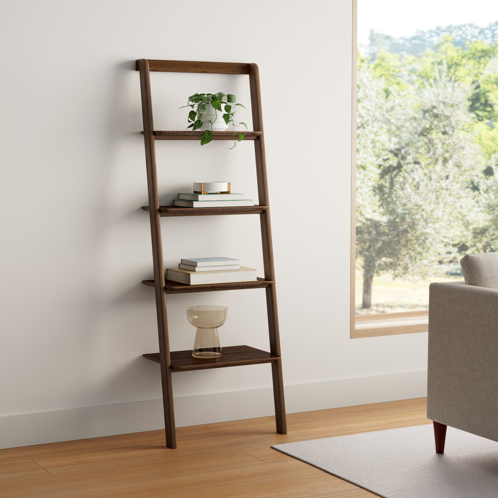 Lacey Narrow Ladder Bookcase, Black Walnut