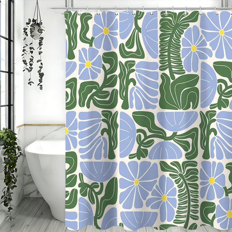 Rideau de douche avec crochets inclus, H 72 po x l 72 po, Vert/bleu