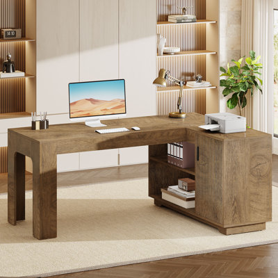 59-inch L-shaped Desk With Storage Cabinet