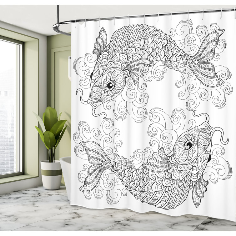 World Menagerie Guedira Asian Traditional Koi Fish Pattern with Ethnic Embellished Ornaments Culture Image Shower Curtain
