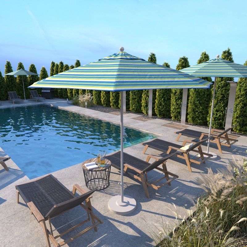 Parasol de marché octogonal 9 pi Willa, Sunbrella® bord de mer Séville rayé, Matted White