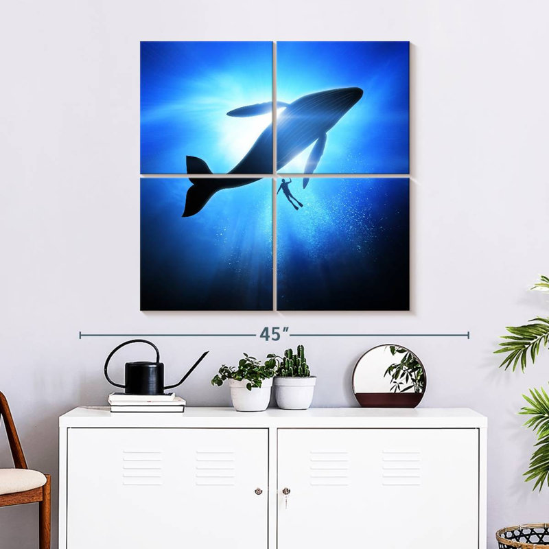 Plongeur Brampt et baleine à bosse, H 32 po x l 32 po