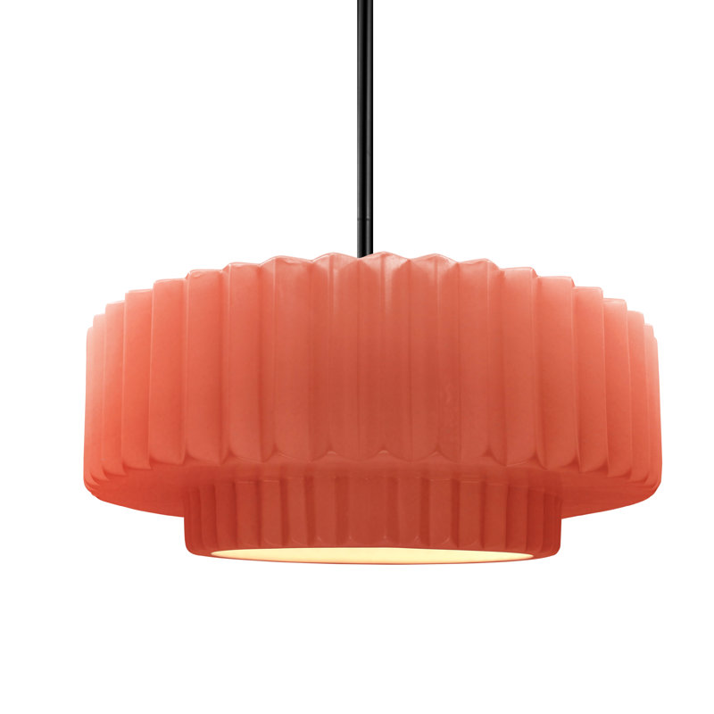 Luminaire suspendu tambour 1 lumière Gela, H 5,25 po x l 14,5 po x P 14,5 po, Rosé brillant / noir mat, Noir mat