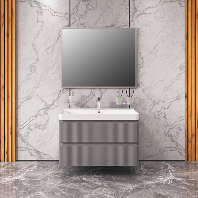 Ensemble de meuble-lavabo simple 35,4 po avec plateau en acrylique et miroir Jaidalyn