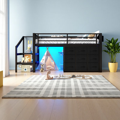 Twin Low Loft Bed With Multi-Storage Spaces