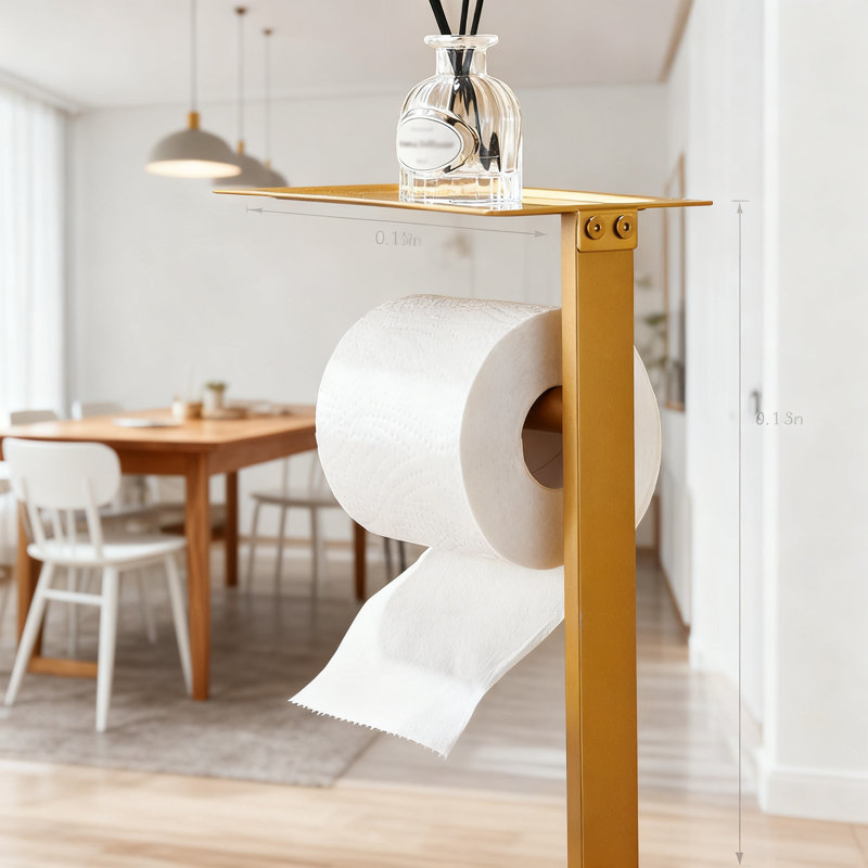Porte-papier hygiénique sur pied avec étagère de rangement, distributeur de papier hygiénique carré moderne en acier inoxydable