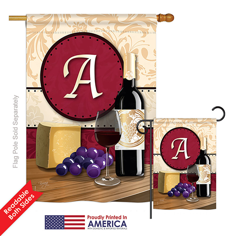 Ensemble de 2 drapeaux verticaux décoratifs en polyester à 2 côtés "wine a initial", A