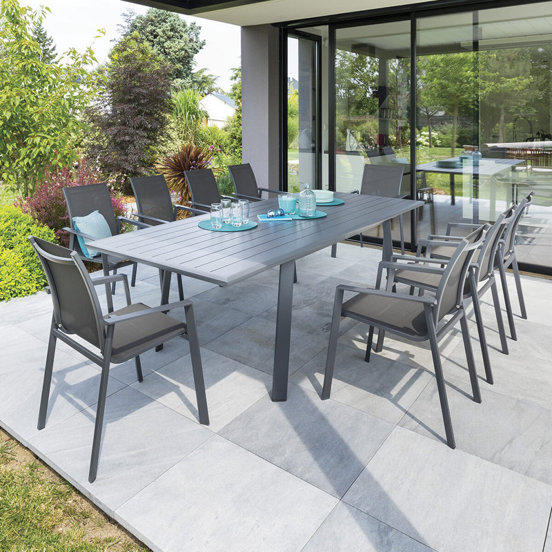 Shickley Rectangular Metal Extendable Outdoor Dining Table , 264cm cm W 101cm cm D, Grey