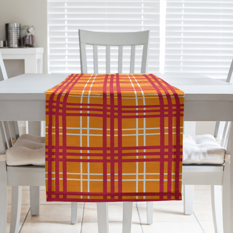 Paid Polyester Table Runner, 72" L x 16" W, Orange/White/Red