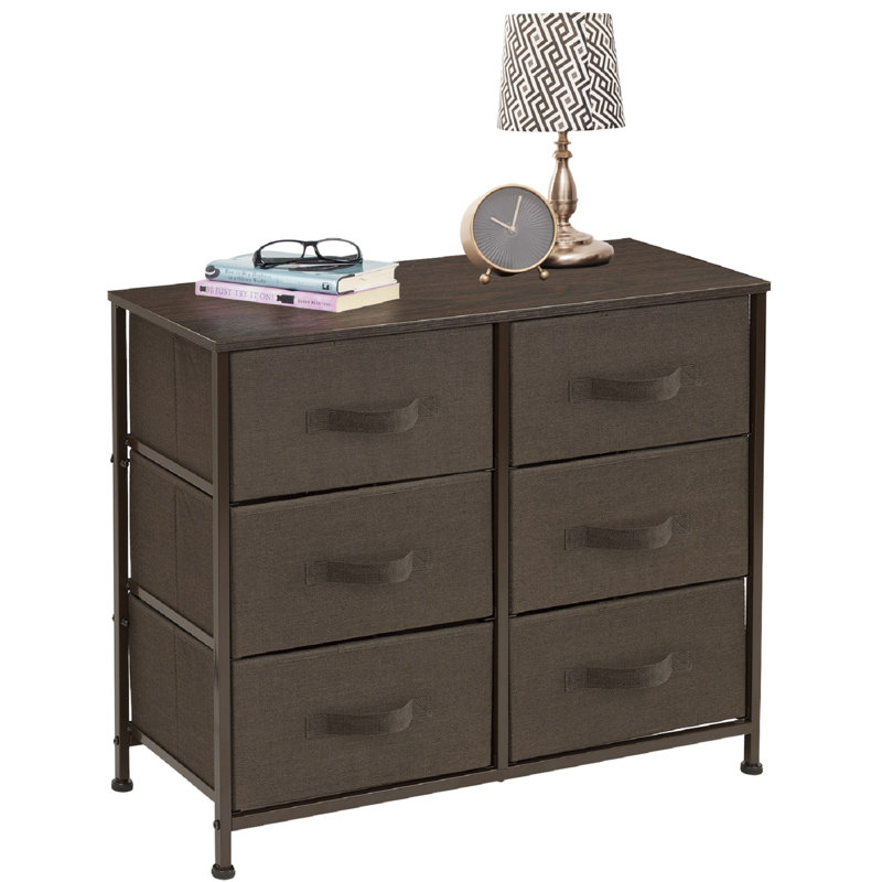  Sorbus 6 Drawers Dresser with Steel Frame, Wood Top, Fabric Bins, Brown
