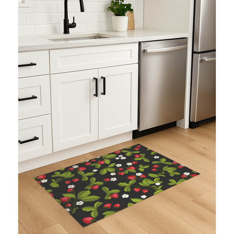 Tapis de cuisine anti-dérapant léger Strawberries, Rectangulaire 2 pi x 3 pi, Gris anthracite
