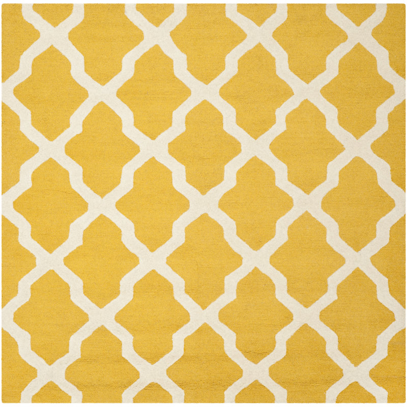 Cannen Hand Tufted Wool Geometric Rug, Square 6', Gold/Ivory